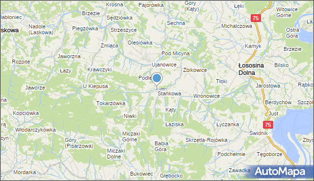 mapa Stańkowa, Stańkowa gmina Łososina Dolna na mapie Targeo